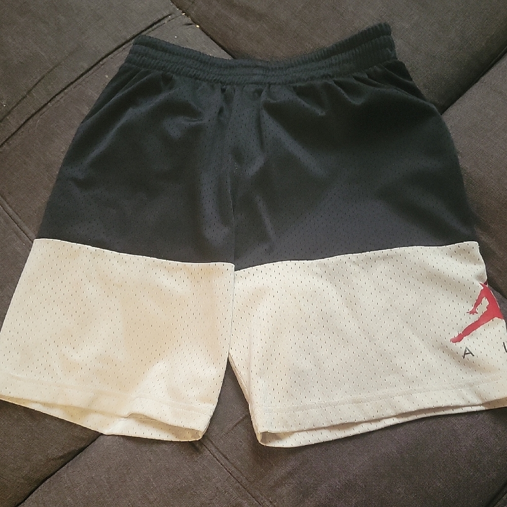 Jordan Black and White Athletic Basketball Shorts with Red Jumpman